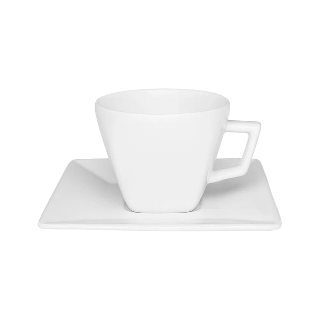 1 Xícara Branca Com Pires Quadrado Quartier White 200ml Oxford Porcelana Premium Chá Café Elegante