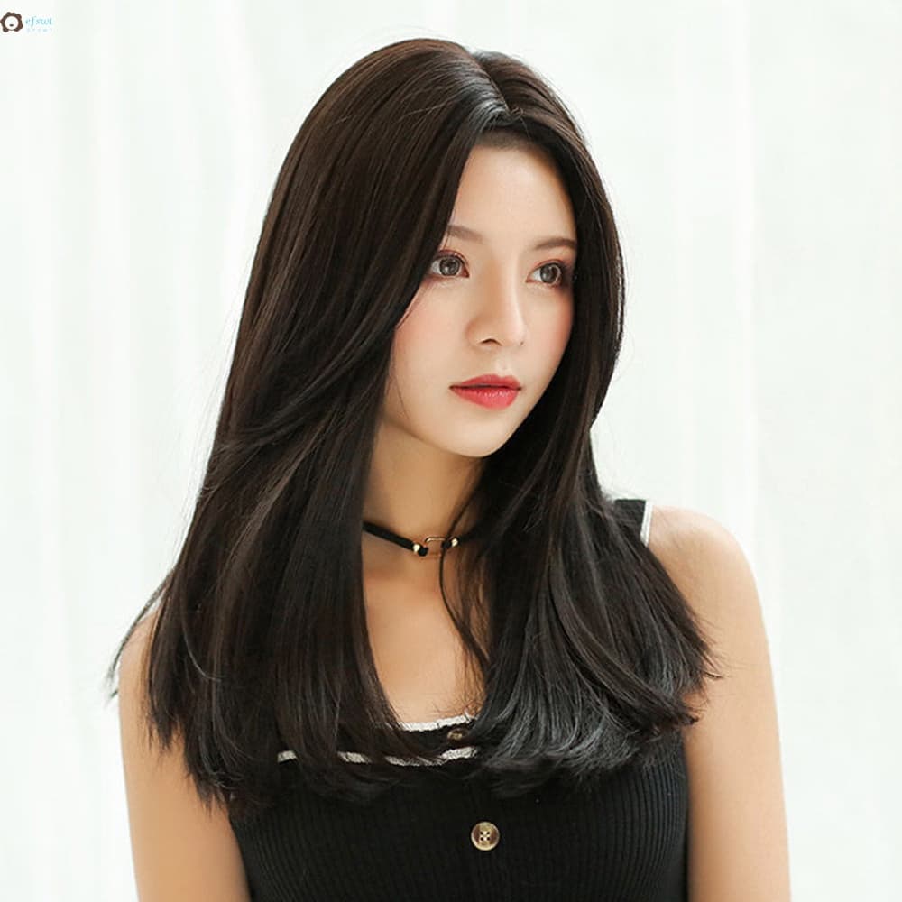 Peruca Feminina Cabelo Comprido Fofo Natural Capa Preta Liso Estilo De Ferramentas Falso Castanho Escuro Invisível Substituição