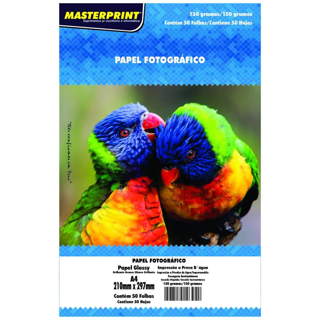 Papel Glossy Fotográfico 150g A4 Branco Brilhante Masterprint com 50 Folhas