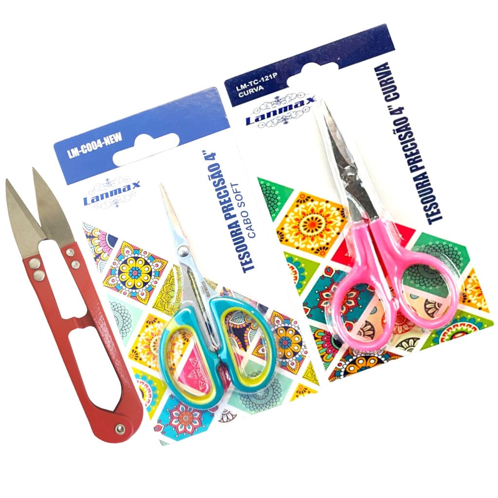 Kit Tesouras 4" Ponta Curva Ponta Reta Arremate