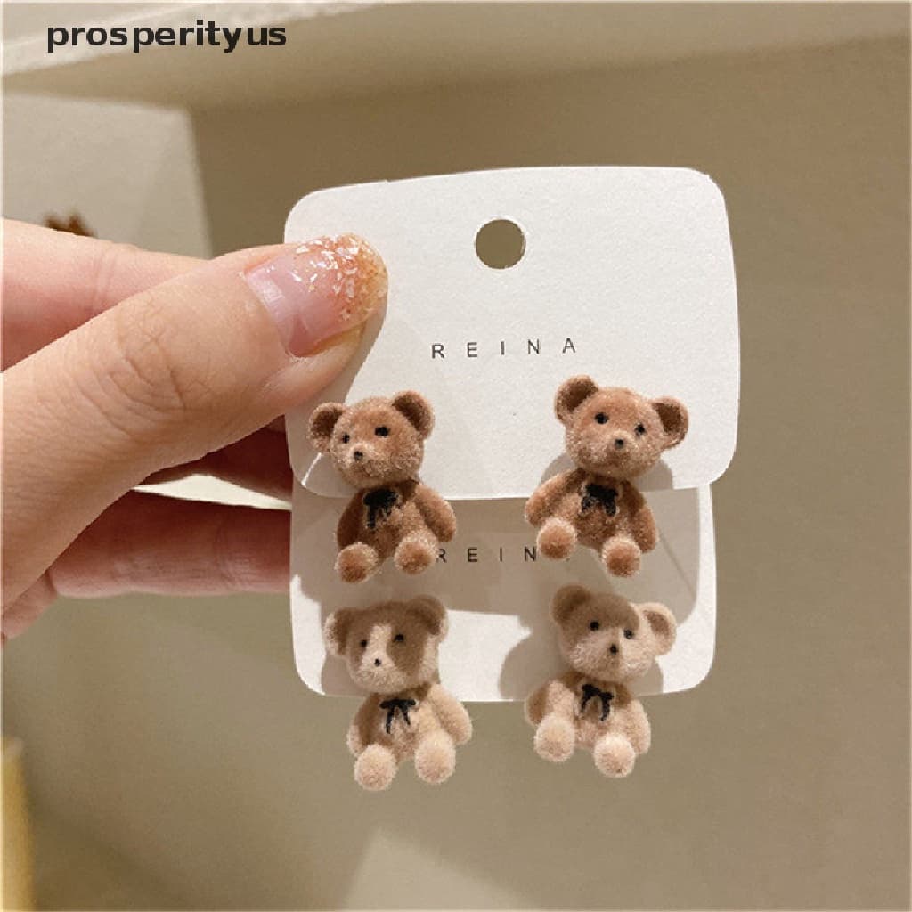 [prosperityus] Brincos Fofos De Urso De Pelúcia Flocados Para Meninas De Animais Joias [BR]