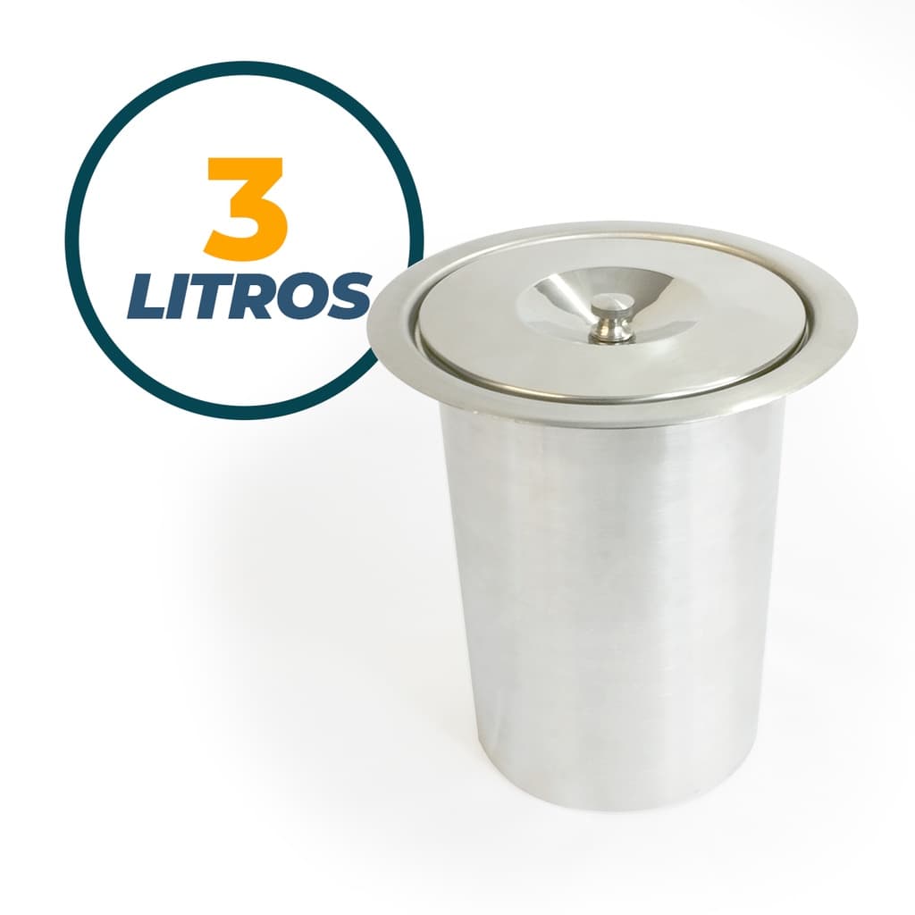 Lixeira de Embutir Pia Cozinha 3 Litros Inox 304 Cesto Embutir Pedra Granito Mármore Enferruja Polida Escovada Acetinada