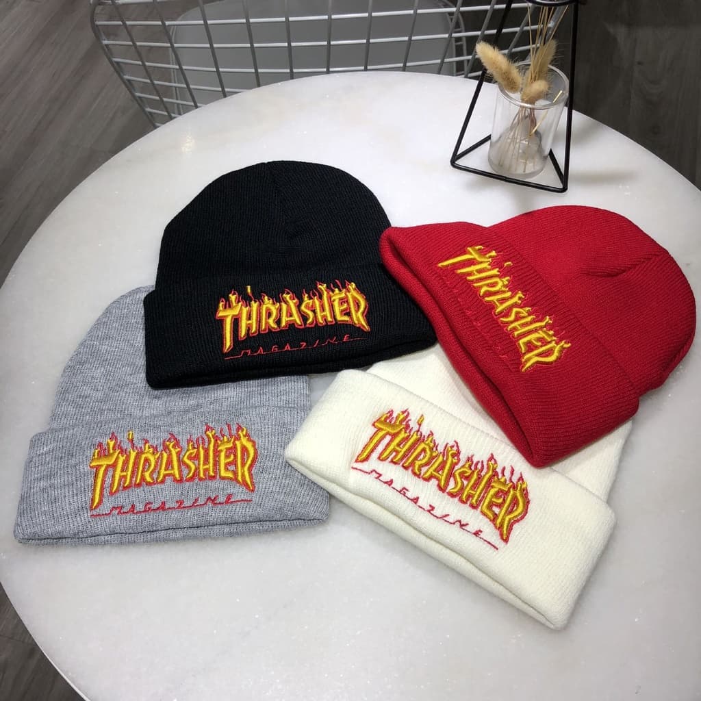 Chapéu De Malha De Moda Outono Inverno Quente Chama THRASHER Letra Bordado Homem E Mulher Lã