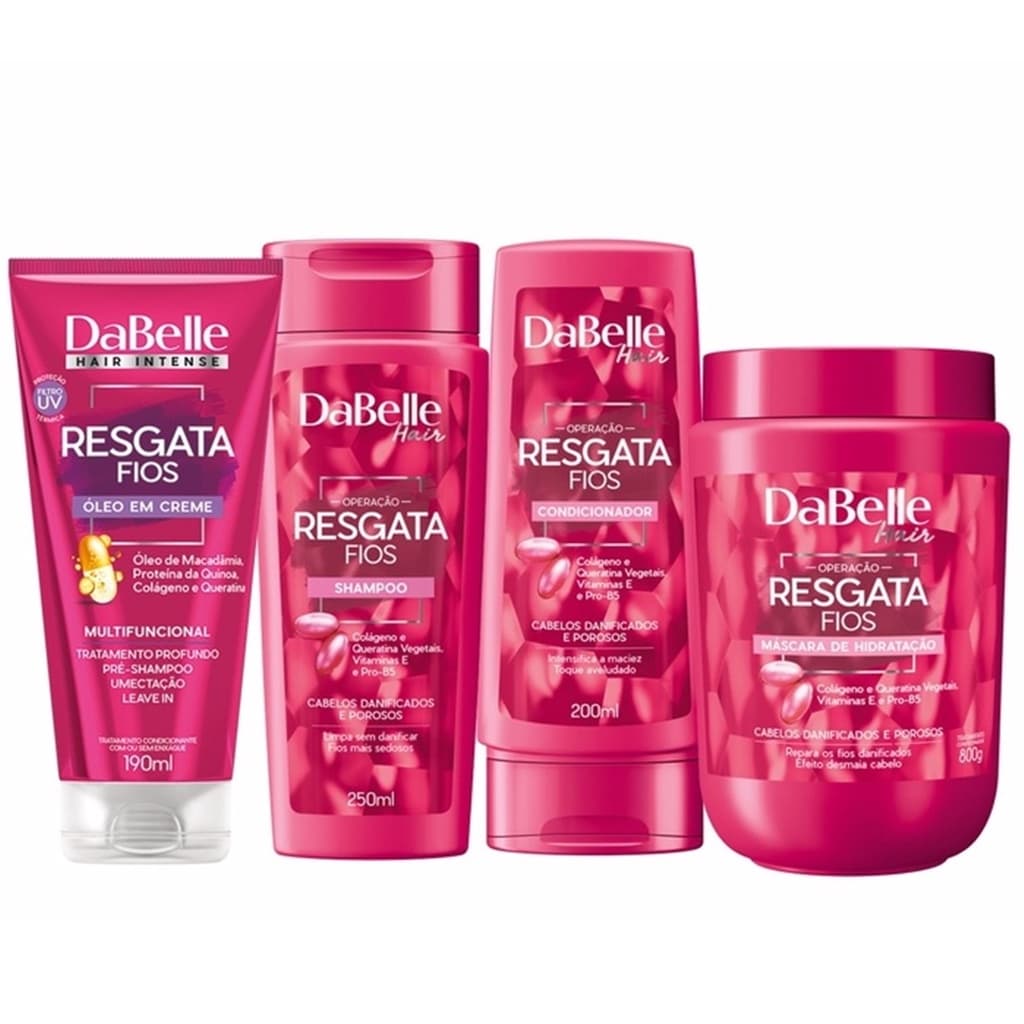 Kit Dabelle Hair Intense Resgata Fios ( SH + COND 450ml + MASC de Hidratação Reconstrutor  800g + Oleo em Creme 190 ml )