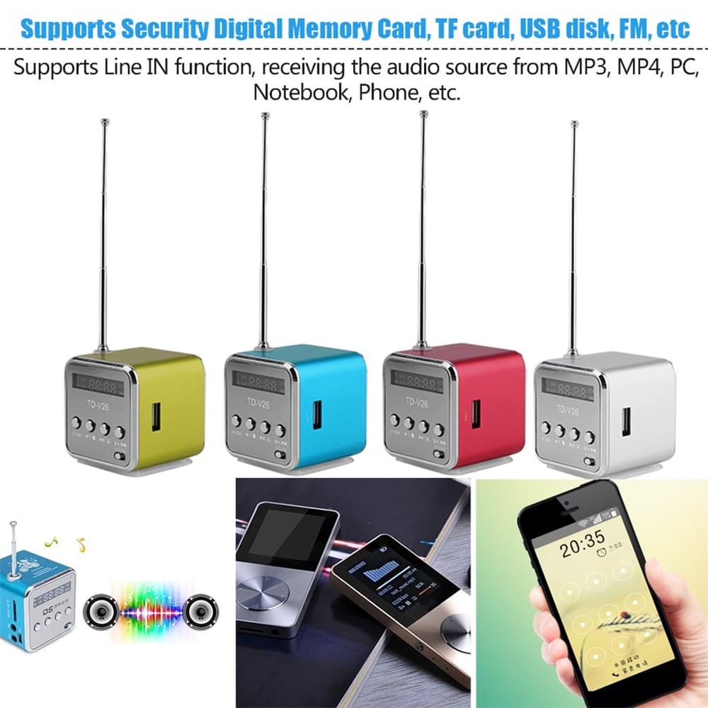 ELECTROFUNKY TD-V26 Digital FM Mini Alto-Falante De Rádio Portátil Receptor Com LCD Suporte Estéreo Micro TF Card