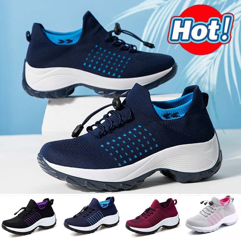 Moda Sapatos Casuais Cunha Tênis Feminino Almofada De Ar De Corrida Malha Respirável Esportivos Deslizantes Plataforma