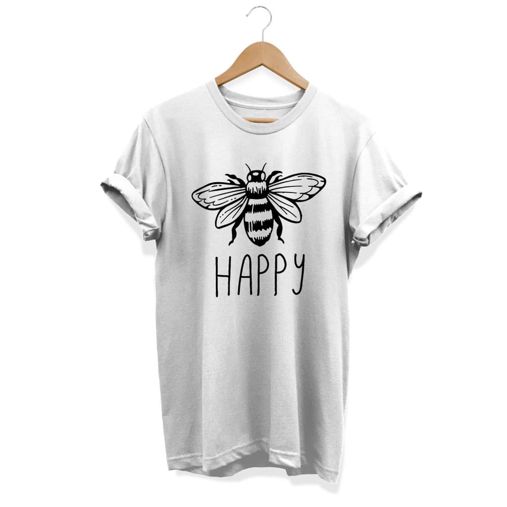 Camiseta basica unissex algodão abelha Happy cute fofa -CASL.