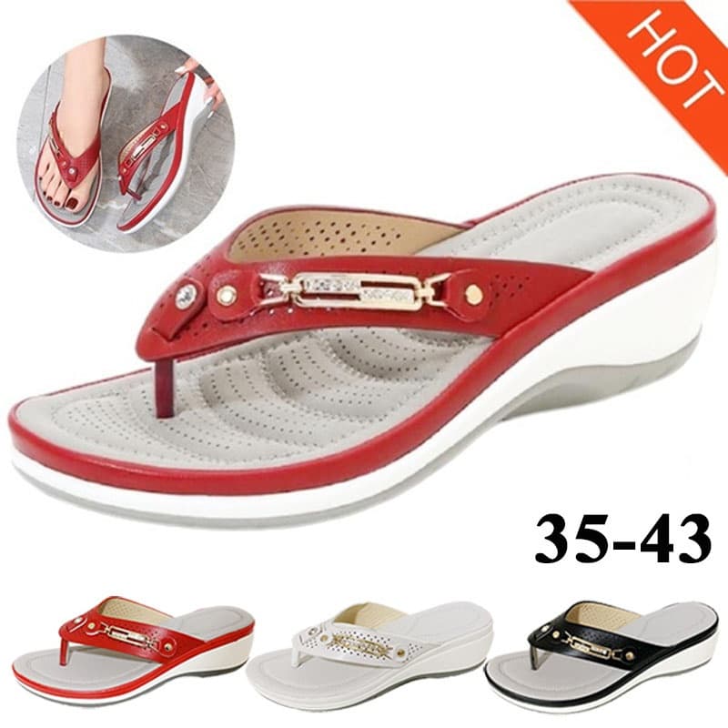 Sandálias De Praia Femininas Casuais De Salto Alto Flip Flop Plus Size