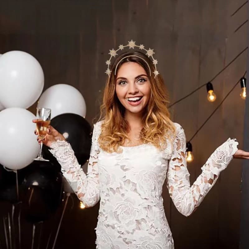 Kellnny Estilo Barroco Strass Hexagrama Forma Bandana Dupla Camada Argola De Cabelo Para Noivas Festa De Casamento