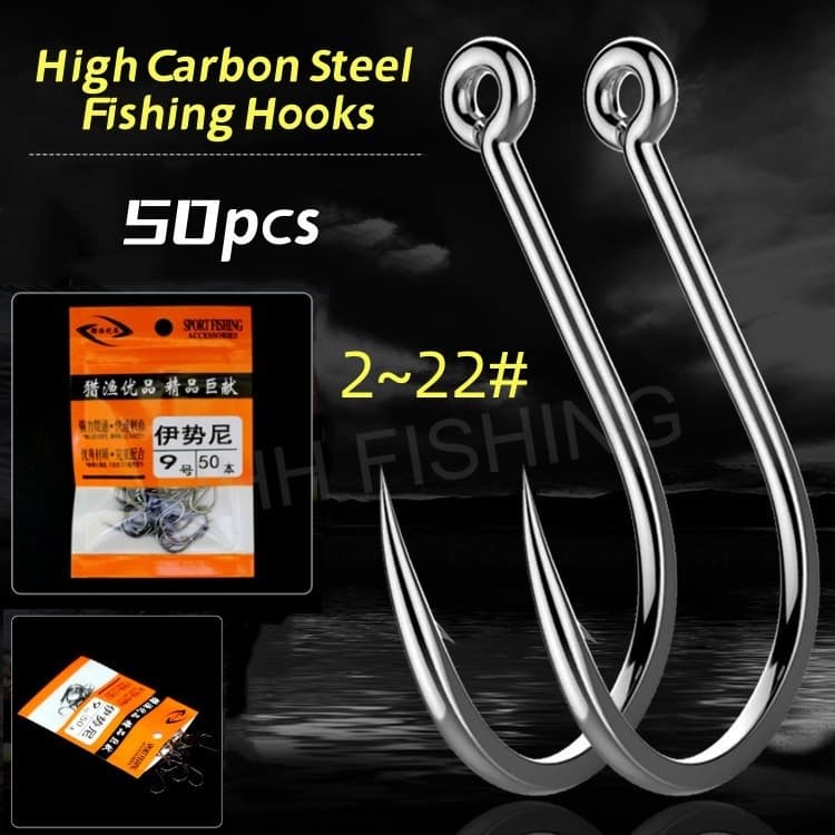 Ganchos De Pesca Super Afiados , 50 Peças , Farpados , Aço De Alto Carbono , Gabarito , Anzóis De Peixe , Cabeça , Equip