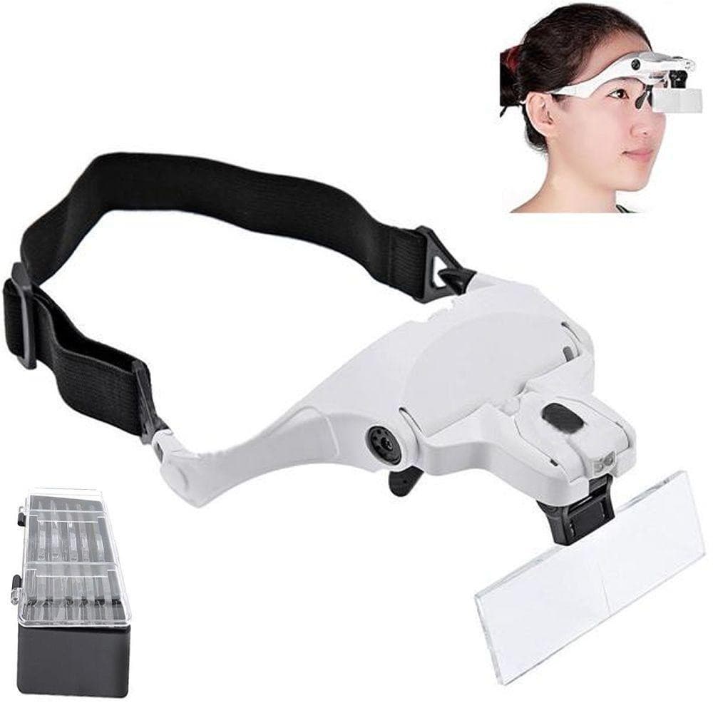 Lupa de Cabeça Profissional 2 LEDS 5 Lentes de Aumento Esteticista Branco