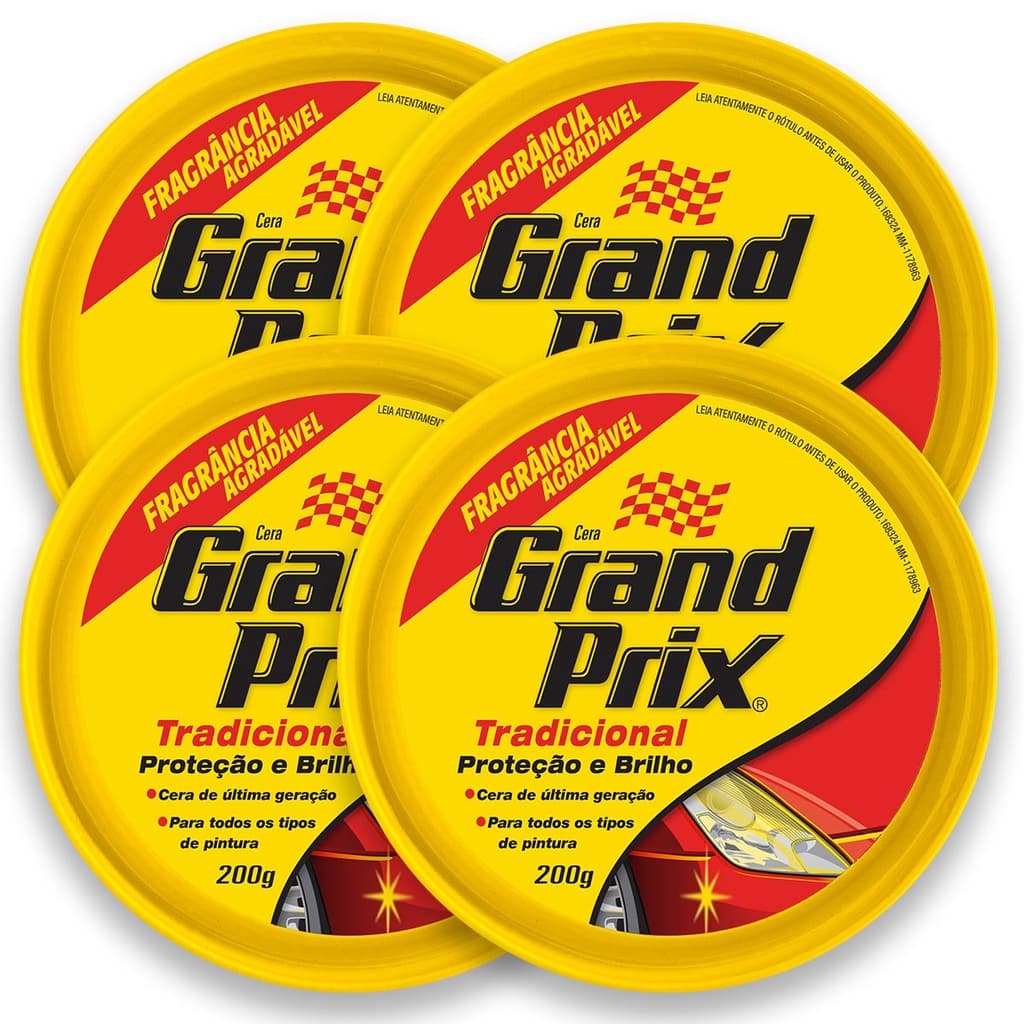 Cera em Pasta Tradicional Lata 200g Grand Prix 4 Un Cera Automotiva Carro Auto Brilho e Proteção UV