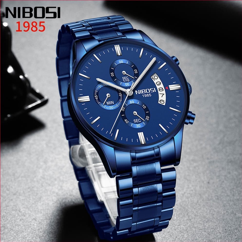 NIBOSI 2021 Top Marca Relógio masculino de luxo Relógio Azul Masculino Militar Esportivo Quartz Relogio masculino