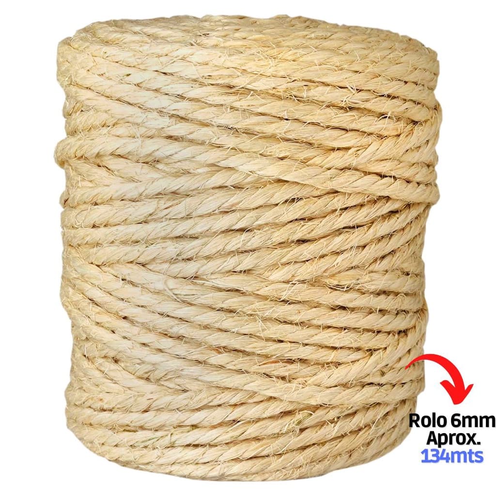 Rolo Corda De Sisal Natural 6mm 134 Metros Arranhador Para Gatos E Artesanato Em Geral APAEB