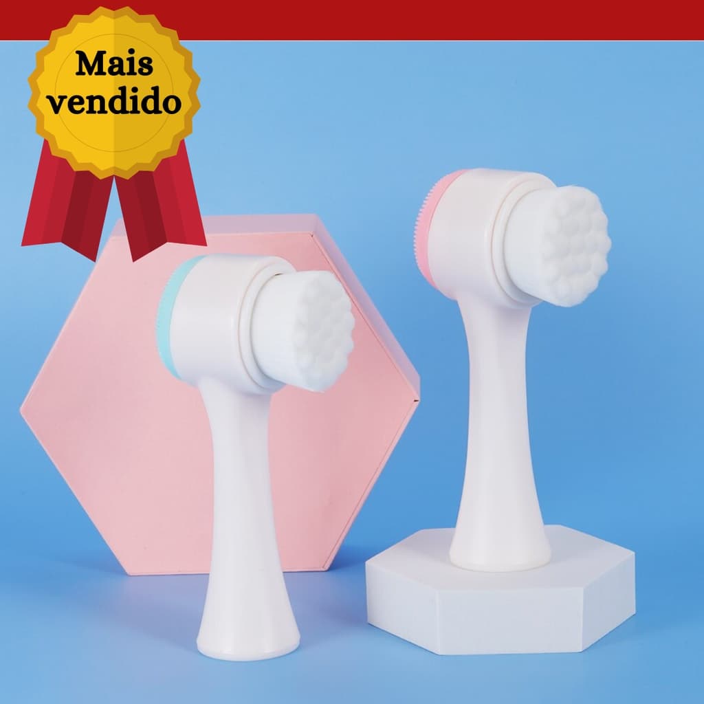 Escova de Limpeza Facial 2 em 1 Esponja Cerdas Macias Ponta Dupla de Silicone Esfoliante Massagem