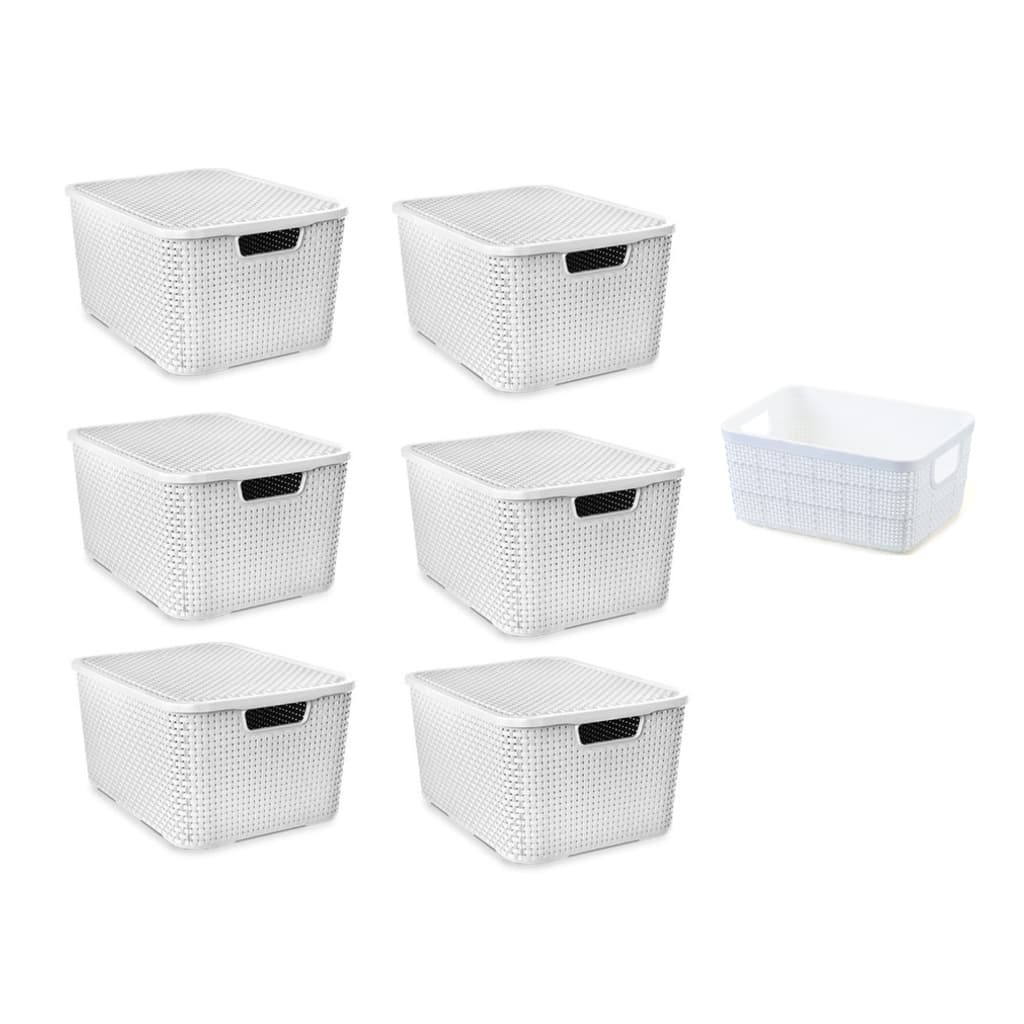 6 Caixas Cesto Organizador Multiuso C/ Tampa 7L + 1 Cesto Decorativo