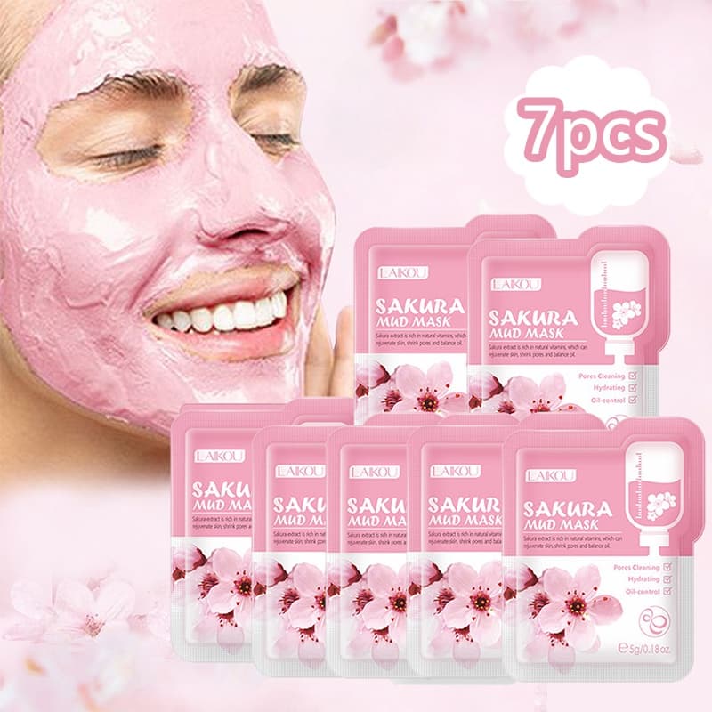 7pçs Japão Máscara Facial De Lama Sakura Limpeza Clareamento Hidratante Óleo-Controlo Anti-Envelhecimento Clay Mask Packs Cuidados Com A Pele