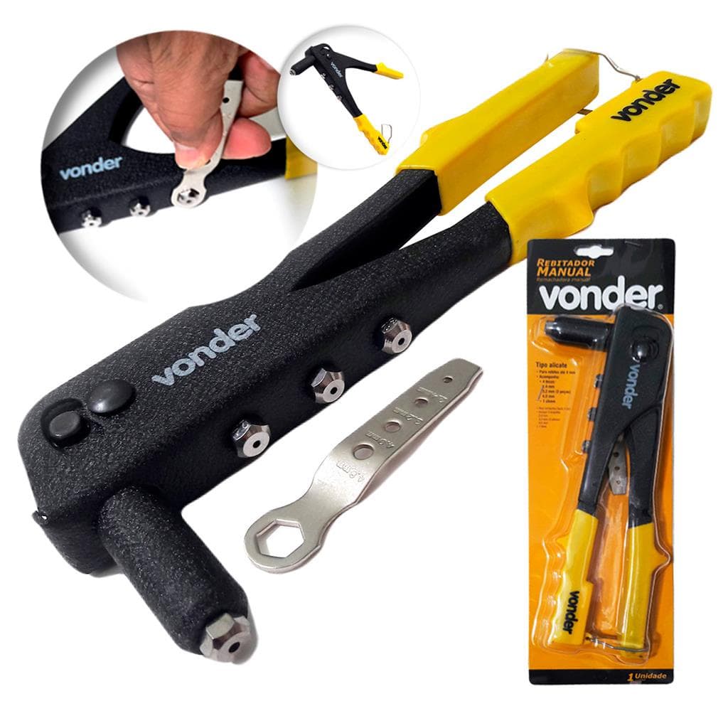 Rebitadeira Manual Alicate Rebitador Profissional VONDER Com 4 Bicos + Chave