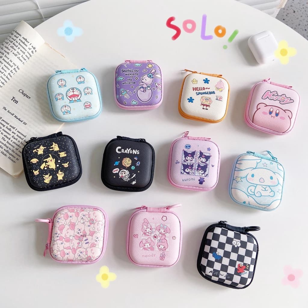Sanrio Anime Mini Saco Quadrado De Armazenamento Fofo Multi-Função Zíper Bluetooth Fone De Ouvido Com Fio Carregador De Cabo De Dados Bolsa De Moedas Cabeça