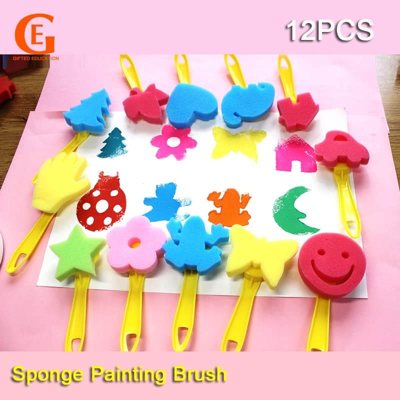 12Pcs Pincel De Esponja Cartoon Sponge Brush Kids DIY Pintura Seal Ferramenta De Grafite Desenho De Aquarela Educação Precoce