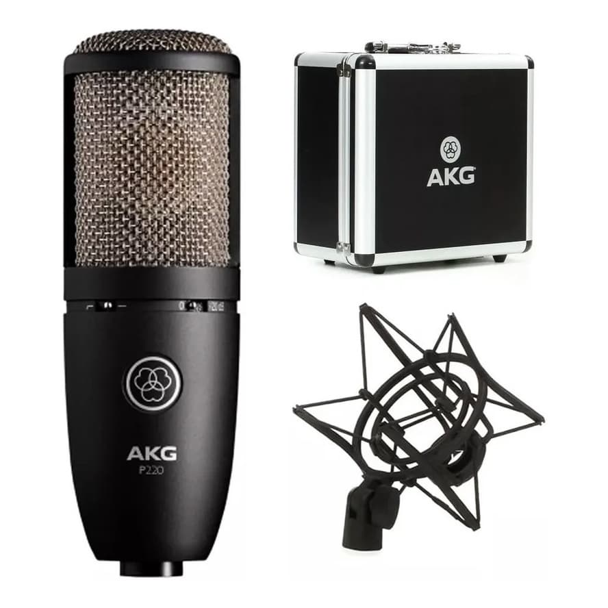 Microfone AKG Condensador Estúdio P220 Profissional Cardioide - Preto