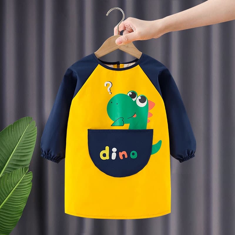 Avental Infantil Meninos Pintura Roupas De Comprimento Médio Protetor Manga Longa Impermeável À Prova De Oleosidade Bebê Comendo Macacão Garotas Grandes Crianças