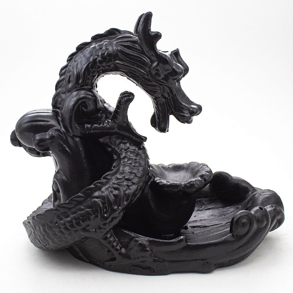 Incensário Dragão Preto Resina 17 cm
