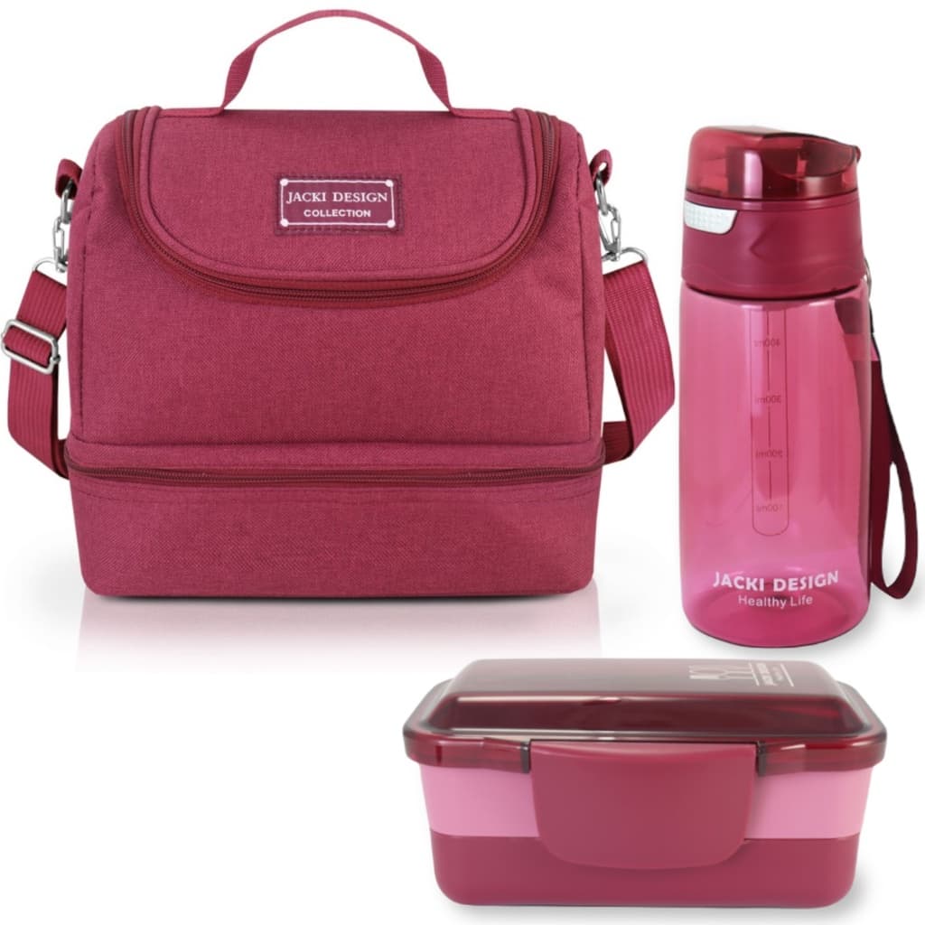 Bolsa Térmica Marmita Lancheira Necessaire 2 Divisórias Compartimentos + Garrafa Squeeze + Pote Marmita