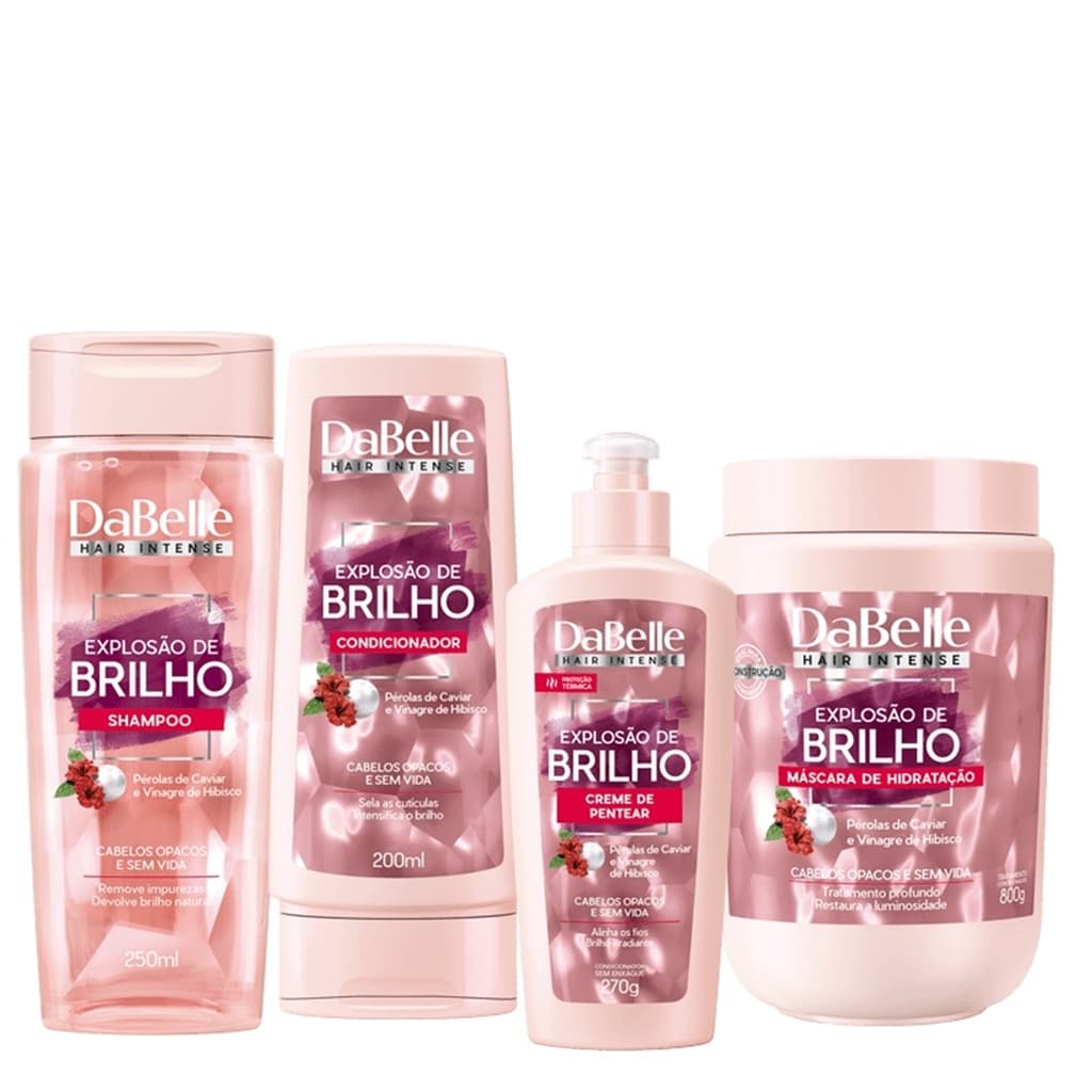 Kit DaBelle Explosão de Brilho (SH + Cond + Másc Hidratação 800g + Creme de Pentear Proteção Térmica 270g) 04 itens