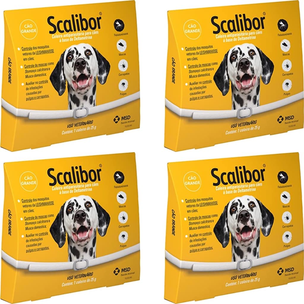 4 Coleira Scalibor G 65cm Leishmaniose Antipulgas Cães MSD