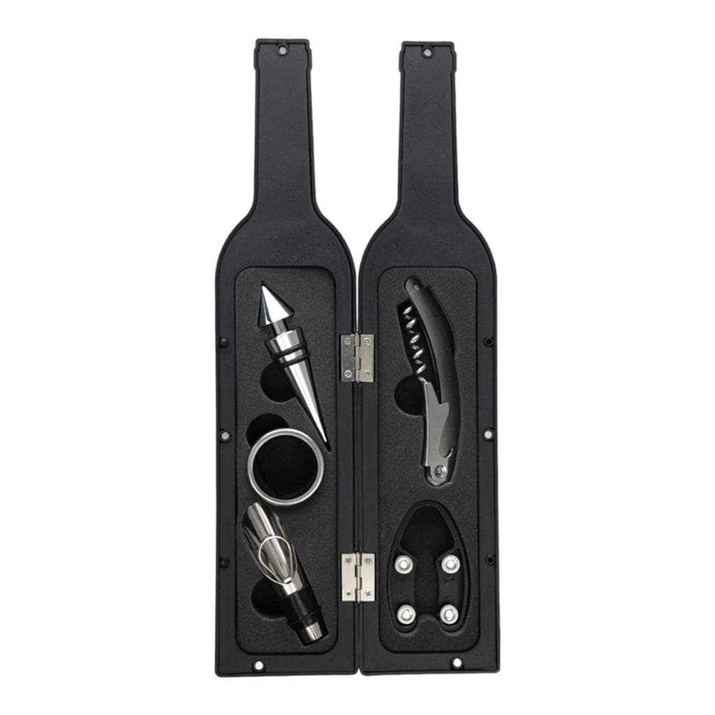 Kit Vinho 5 Pecas Abridor Saca Rolha Inox Forma Garrafa
