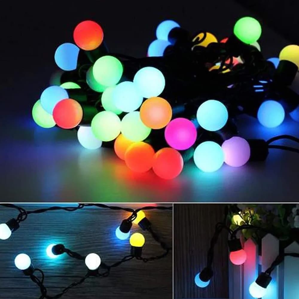 Cordão de Luzes 50 LEDs Globo Leitoso RGB Colorido 220v Decoração Pisca Natal Festa
