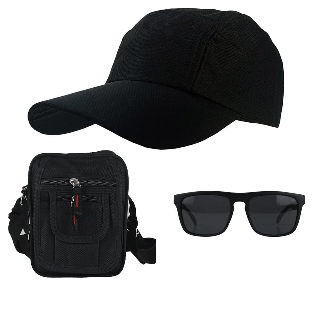 Kit Boné Liso, Oculos De Sol Com proteção UV400 E Bolsa Pochete Shoulder Bag Mini Transversal E  Masculino E Feminino