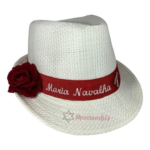 Chapeu Maria Navalha Fita Vermelha Borcado Decorado Flor