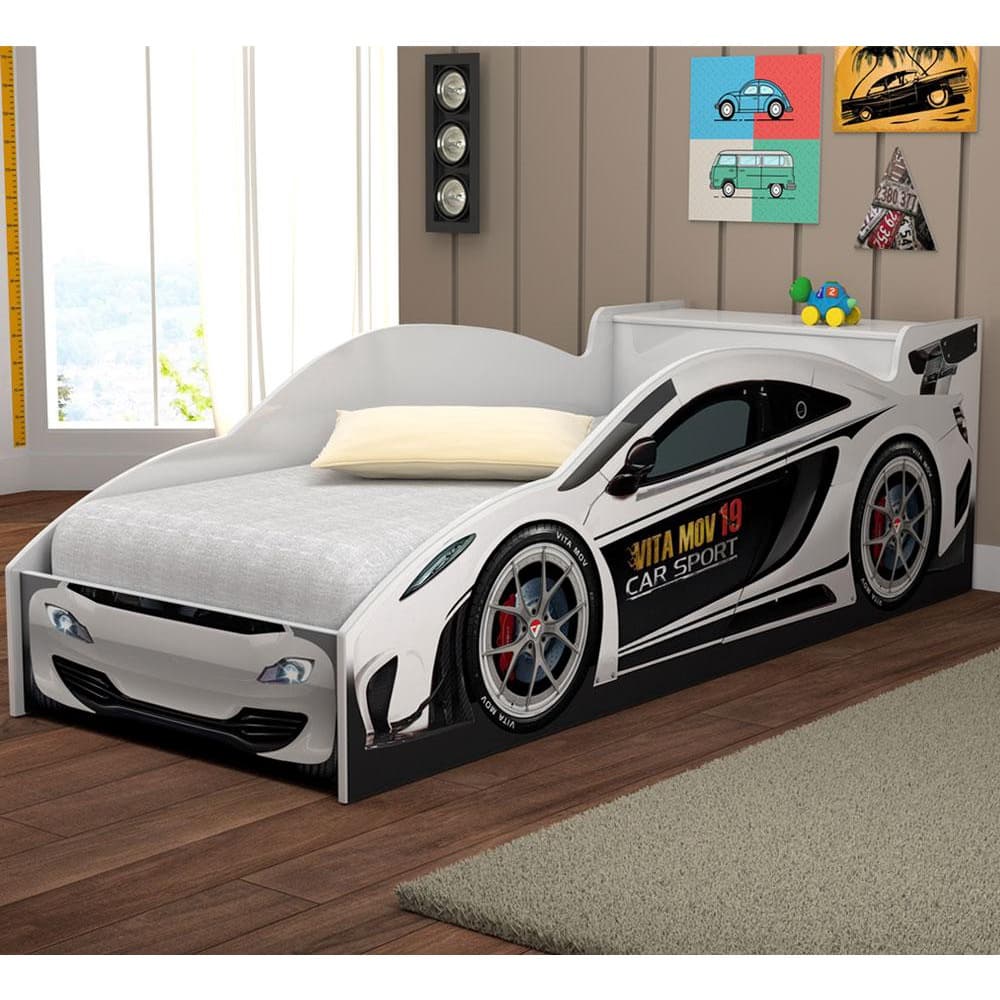 Cama Carro Solteiro Com Baú e Grade de Proteção