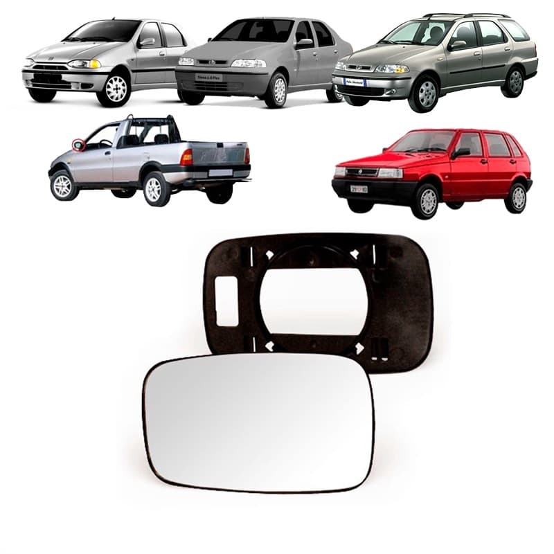 Subconjunto Vidro Retrovisor Lente e Base Fiat Palio Siena Strada Weekend Uno 1996 1997 1998 1999 2000 2001 2002 2003