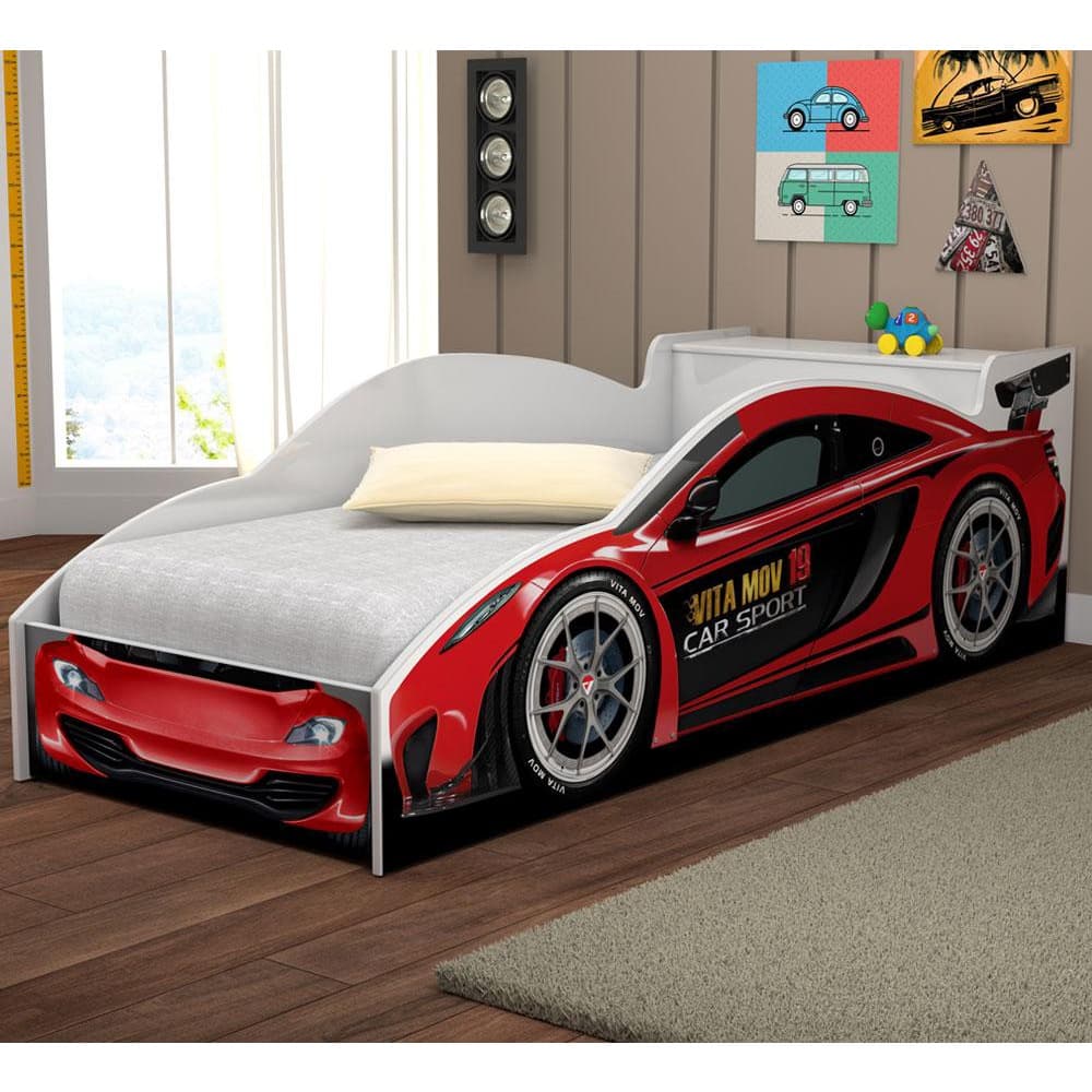 Cama Carro Infantil Com Baú e Grade de Proteção