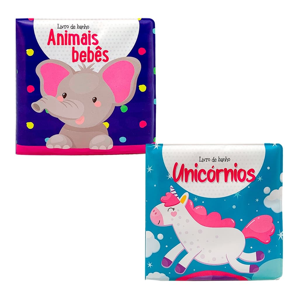 Kit Livro De Banho - Pequenos Animais Bebês + Pequenos Unicórnios - Com Apito Infantil