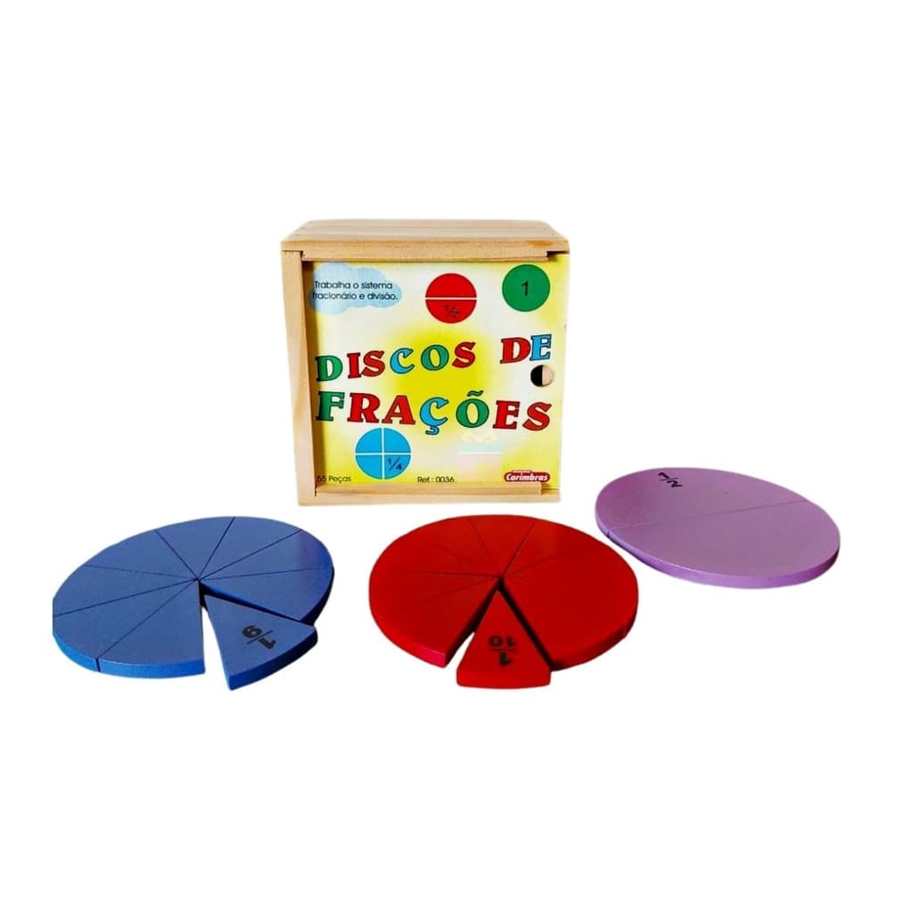 Discos de frações Brinquedo Pedagógico Matemática Madeira - Carimbras - 4 anos