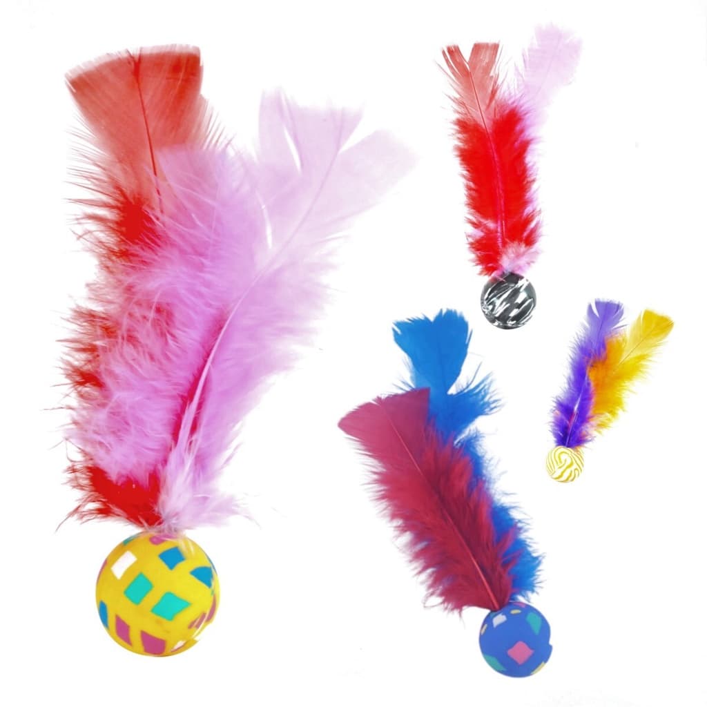 KIT de Brinquedo para Gato Bolinha que Pula e Pena 4 unidades