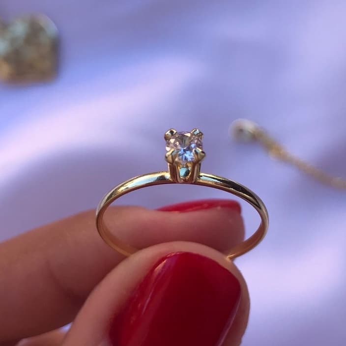 Aliança Anel Solitário Aparador Com Pedra De Zirconia 3mm 1 Un Moderna Banhada Ouro 18k É De Aço Inox