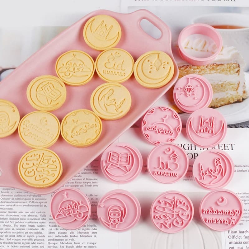 Alilin 10 Peças De Selos De Biscoito Eid Mubarak Conjunto De Molde Redondo Para Assar Bolo DIY