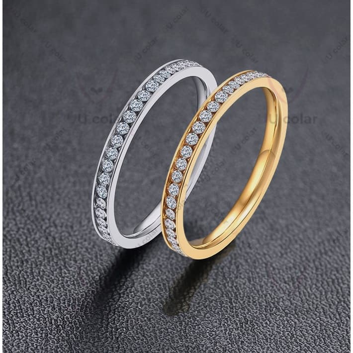 Anéis de Casamento Pedra para Mulher Cor do Ouro, Aço Inoxidável Promessa de Amor Presentes de Jóia