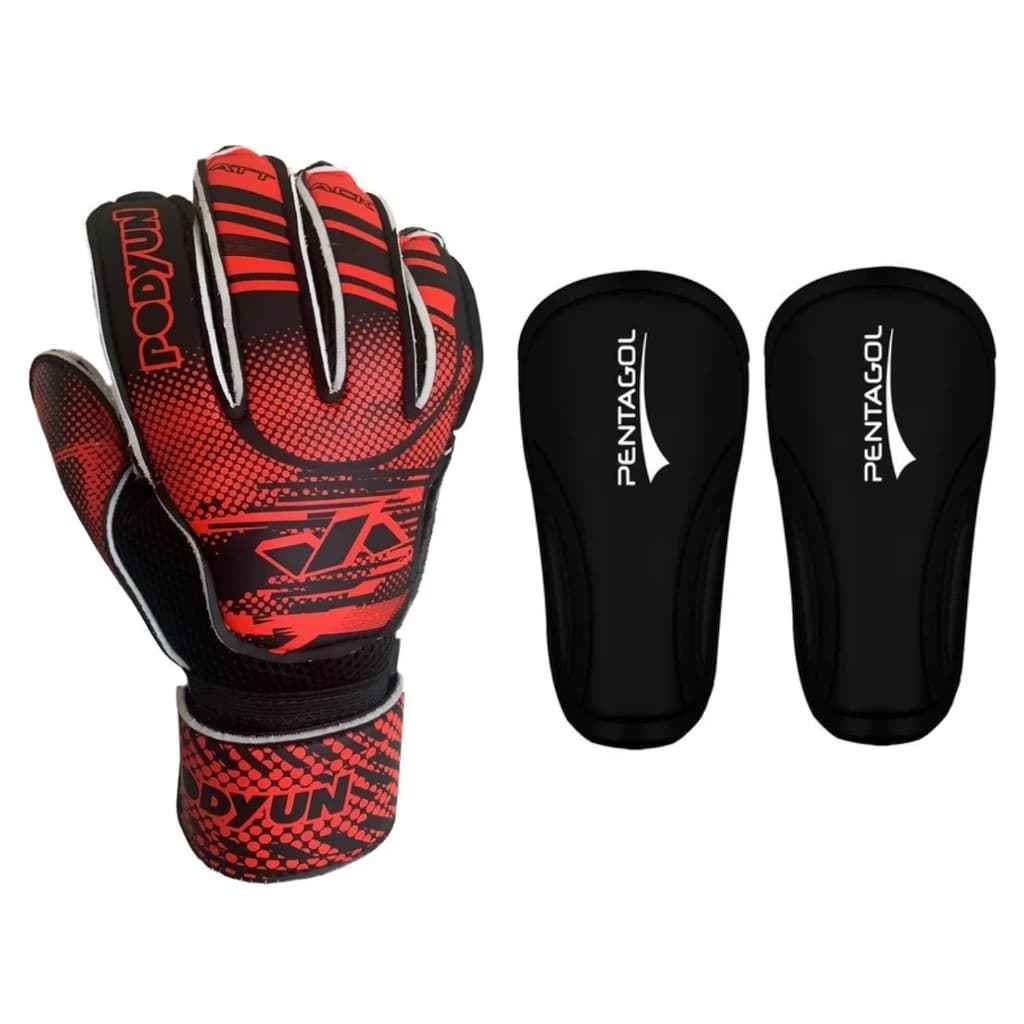 Kit luva goleiro e caneleira profissional adulto futsal society campo quadra futebol original