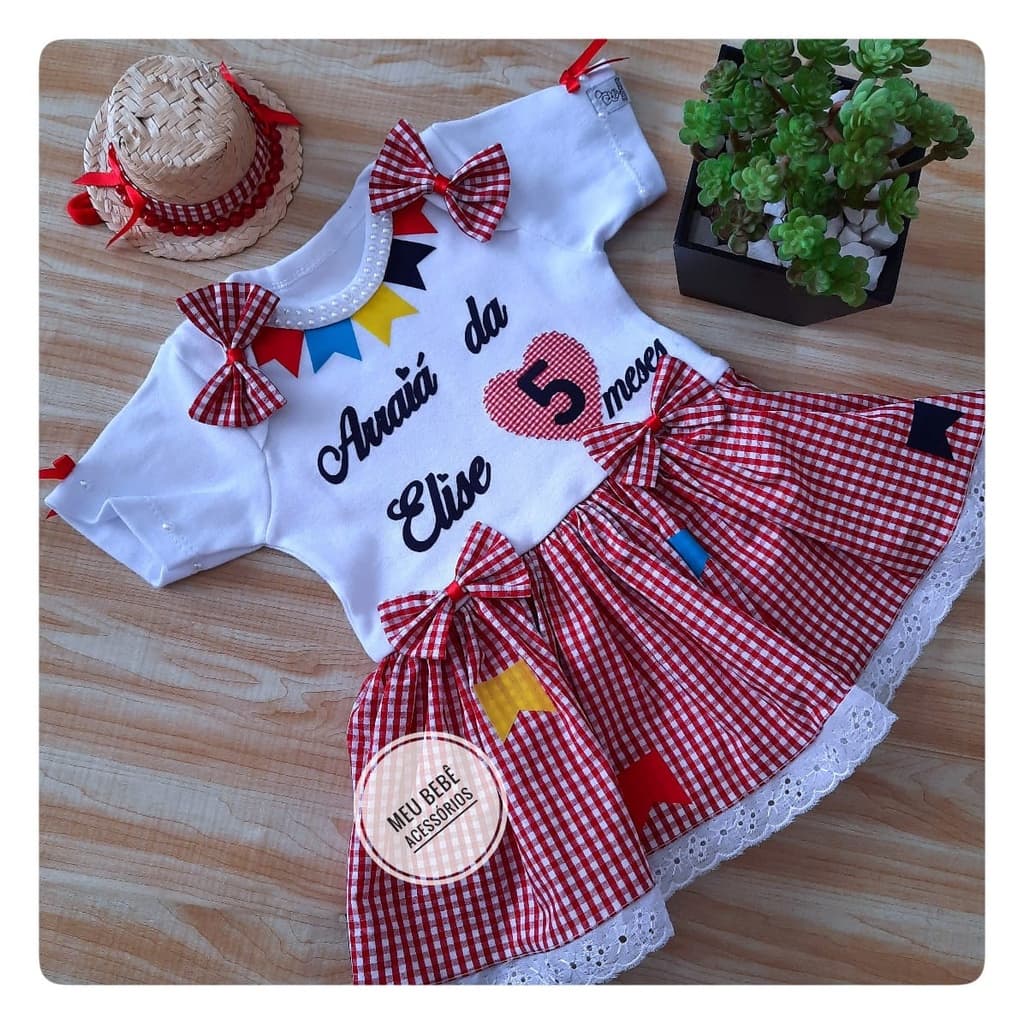 Roupa de Festa Junina Infantil Vestido Festa Julina Bebe Body Bebê São João Arraia Bodie Arraial