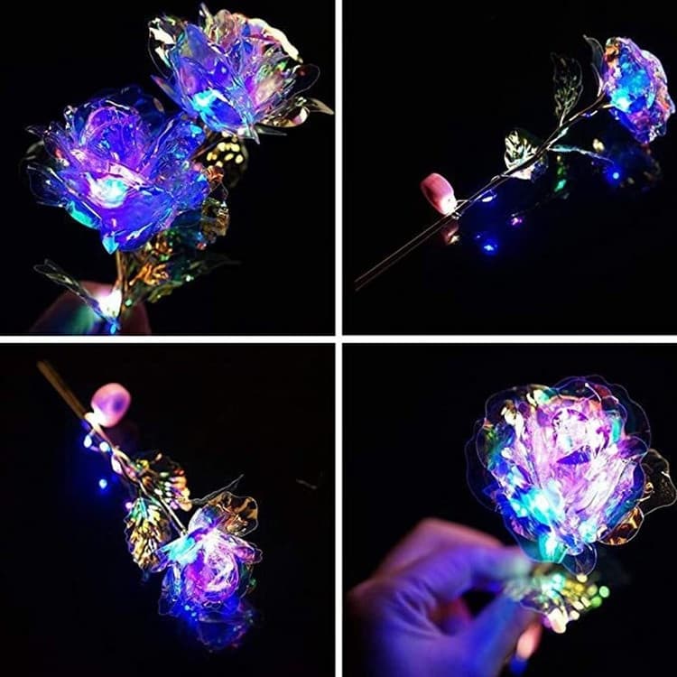 Bouquet Artificial De Flores De Folha De Ouro 24k Com Luzes Falsas De Natal Do Dia Dos Namorados