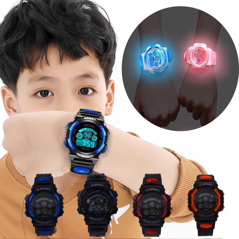 Relógio De Pulso Eletrônico Infantil À Prova D'água Luminoso Com Display LED E Multifuncional