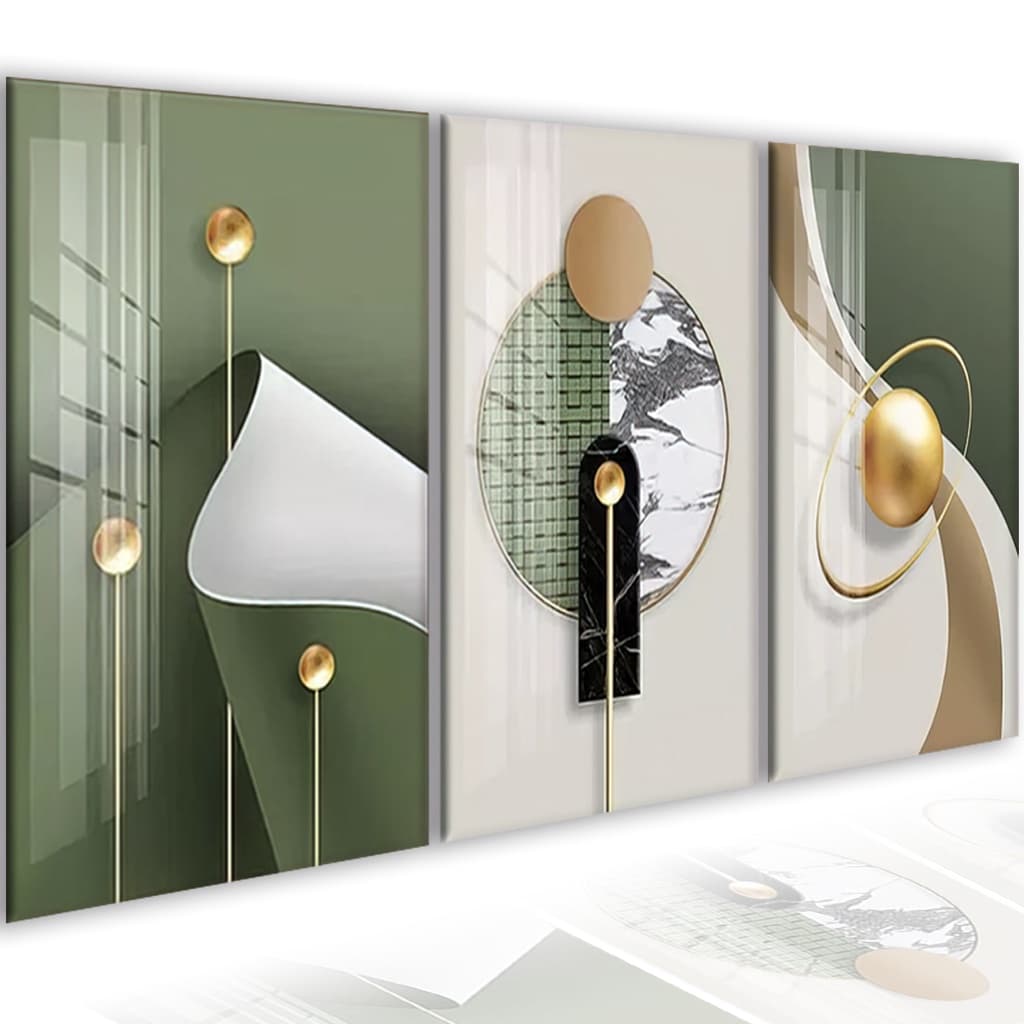 Quadros Decorativos Abstrato Geometrico Nórdico Verde Sala Quarto Grande