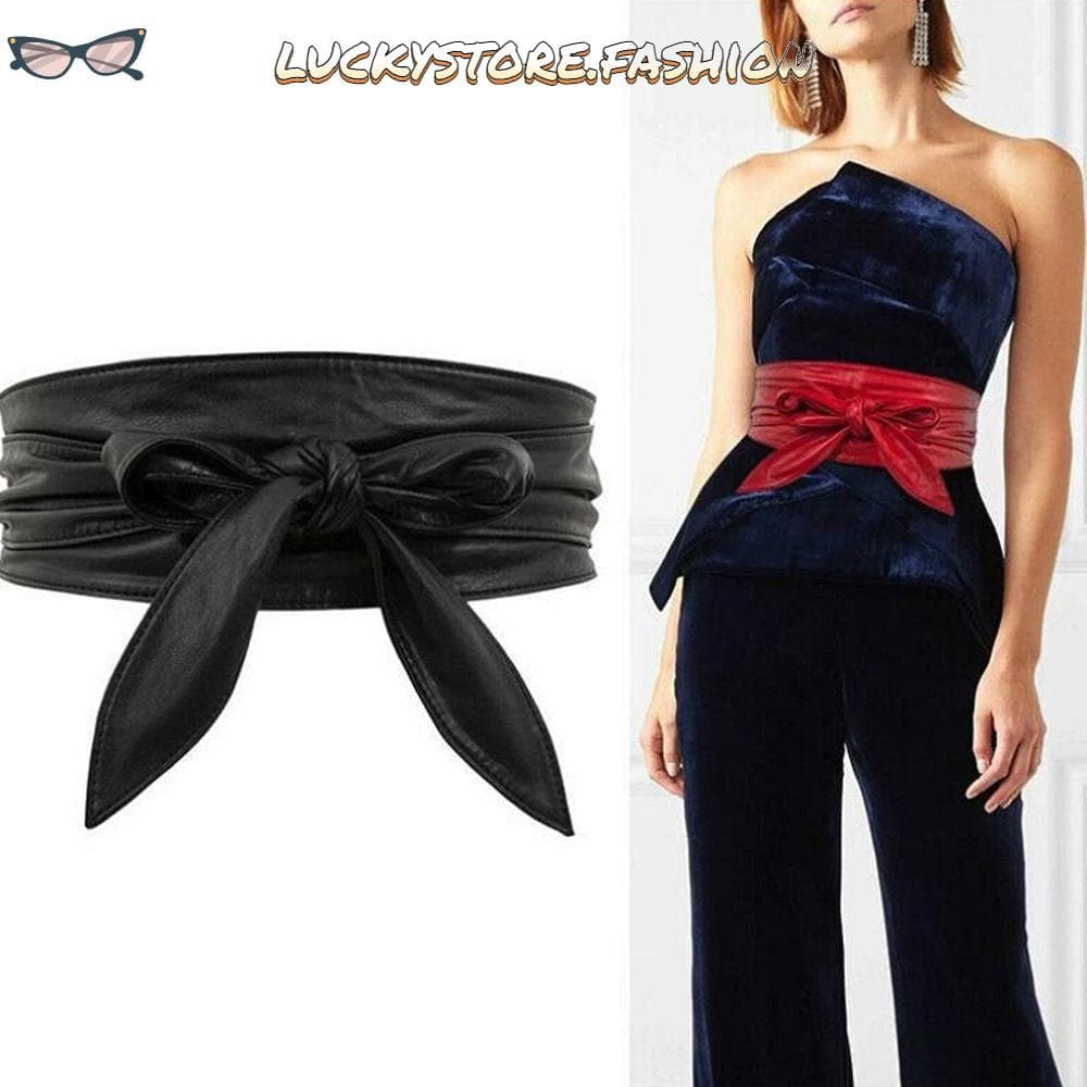 LS8 Cinto De Couro Bowknot Moda Slim Fit Faixa De Cintura Larga