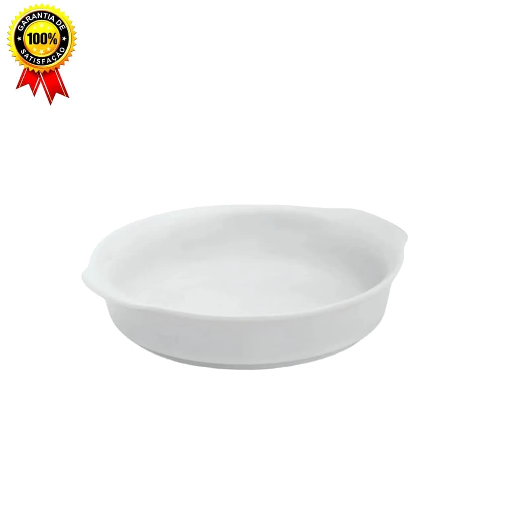 Travessa Redonda 20 Cm Com Alça Lasanha Porcelana Branca Segunda Linha